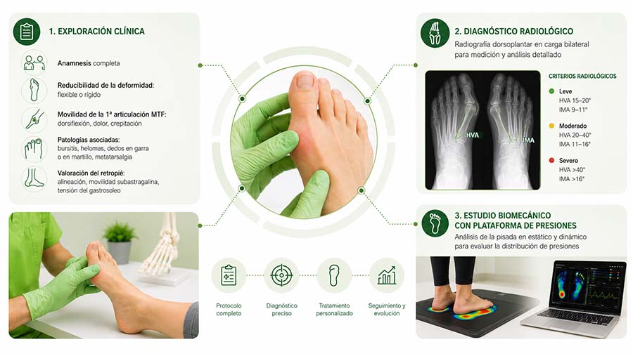 Diagnóstico del hallux valgus o juanetes paso a paso en nuestra clínica podológica CliniSalud en Albacete