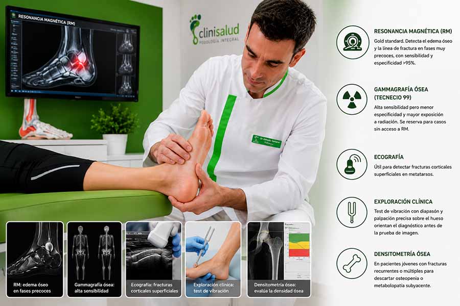 Diagnóstico de fractura por estrés en pie y tobillo mediante exploración clínica y resonancia magnética en Albacete