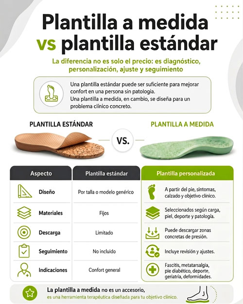 comparativa de una plantilla ortopédica estándard vs una personalizada