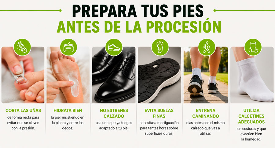 Prepara tus pies antes de la procesión de Semana Santa para prevenir el pie del nazareno